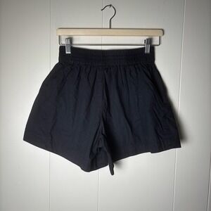 Apiece Apart Womens Black Cotton Elastic Waist Pull On Casual Shorts